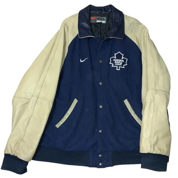 Vintage Toronto Maple Leafs NHL Nike 2000’s Wool & Leather Jacket Size XXL TML - Picture 1 of 11